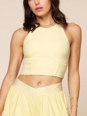 New POPFLEX Butter Yellow High-Neck Cleo Corset Crop Bralette Sports BraTop